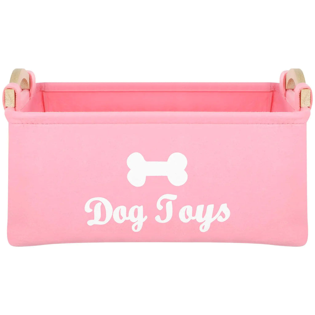 OATIPHO Dog Toy Basket Dog Toy Storage Bins with Handle Foldable Square Dog Toy Box Felt Dog Toy Storage Chest Organizer for Pet Toys Blankets 15"x7"x10"
