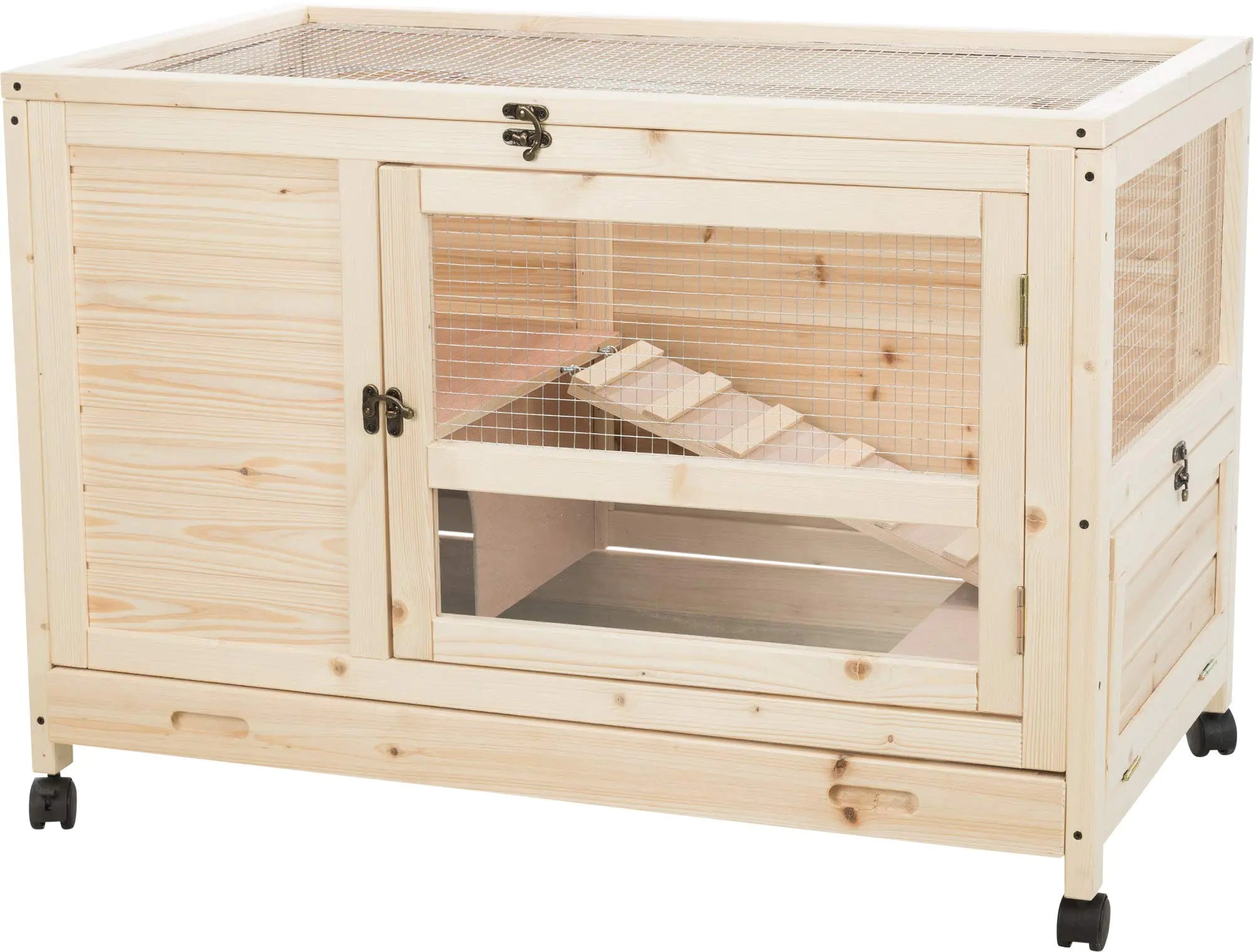 TRIXIE Natura X-Small Indoor Rabbit Hutch Pet House for Rabbits and Guinea Pigs Bunny Cage on Wheels Pull Out Tray