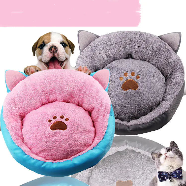 Thickened Cat Ear Pet House for Winter Warmth