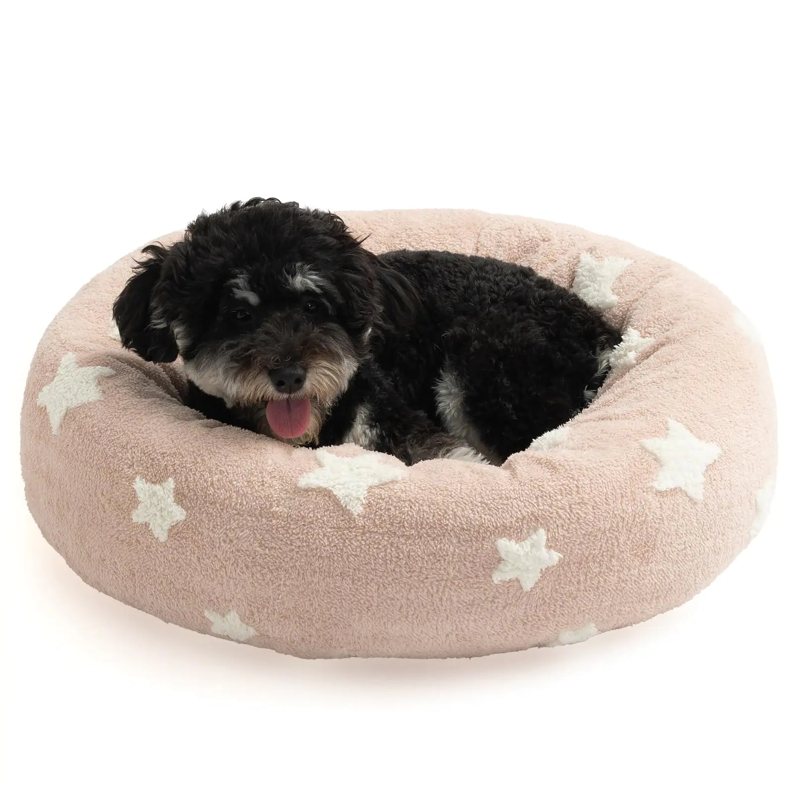 Mora Pets Donut Dog Beds for Small Dogs Round Calming Cat Beds for Indoor Cats Cute Star Fluffy Puppy Kitten Bed with Removable Washable Cover Fancy Circle Pet Bed Anti-Slip Pink 23"