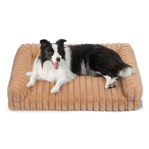Chicute Thick Orthopedic Dog Bed for Large Dogs Waterproof Supportive Foam Dog Sofa with Washable Cover Faux Fur Comfy Bolster Couch Pet Beds with Nonskid Bottom (Brown 36"x27")