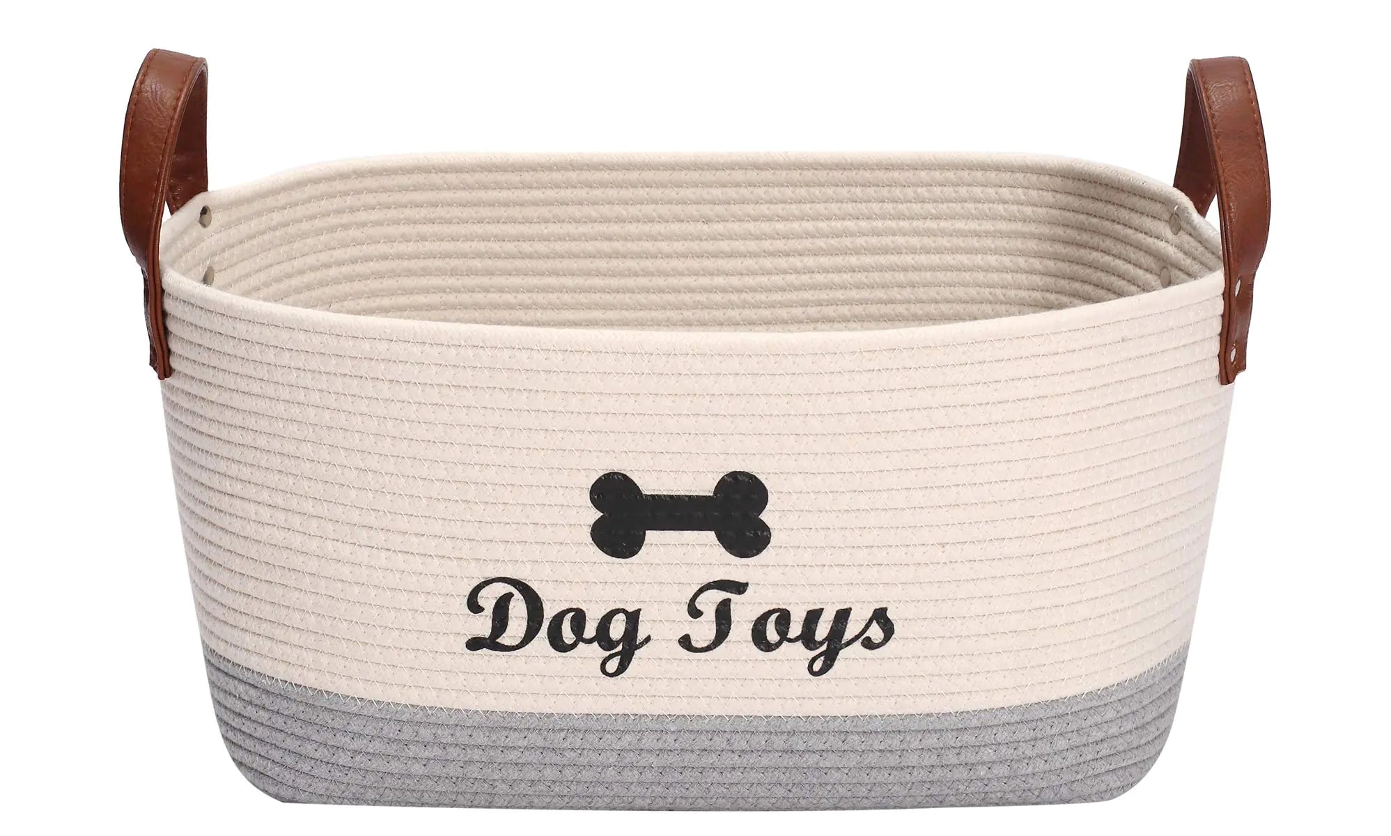 Large cotton dog toy basket 16.5"x10.6"x 7.5" puppy toy basket puppy bins pet organizer laundry basket storage bin - Perfect for organizing pet toys blankets leashes coat and stuff - Beige Gray