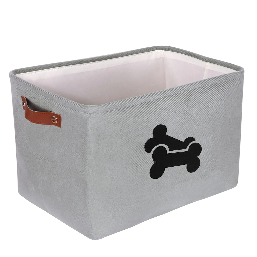 PET ARTIST Rectangle Dog Toy Basket Soft Velvet Dog Toy Bin with Comfortable Handles Collapsible Dog Toy Storage Box Chest Organizer for Pet Toys Leash Blanket Clothes Accessories Gray