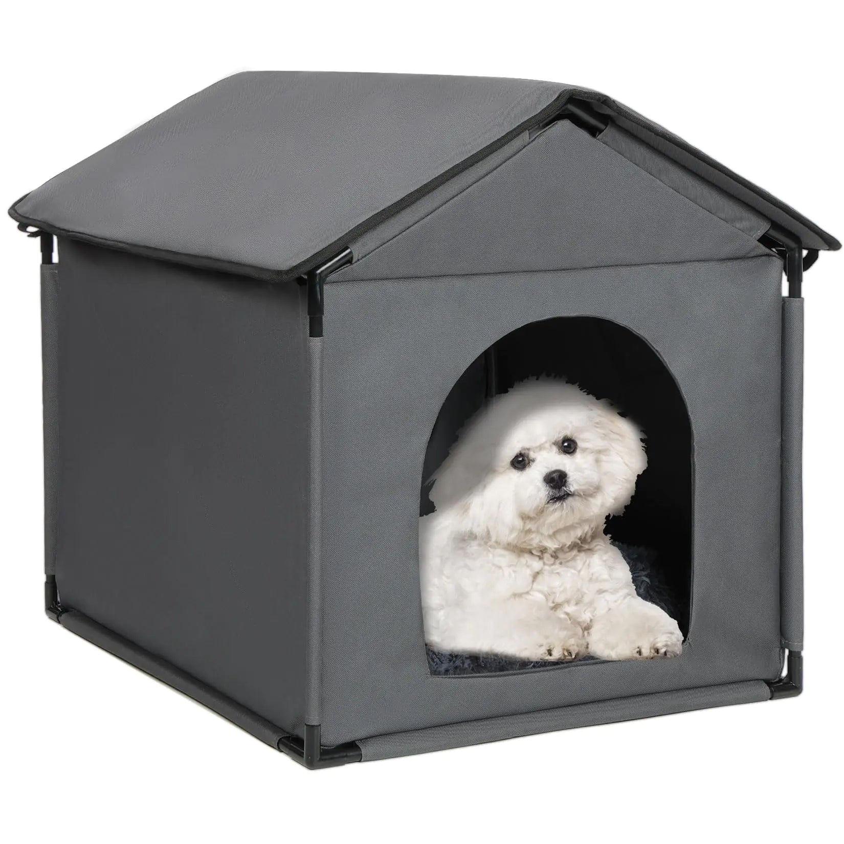 LOOBMBNS Small Dog House Soft Indoor 24" Lx22 Wx24 H for Small Dogs Such as Beagle French Bulldog Corgi Stable Pet House with Soft Cushion Oxford Fabric Gray