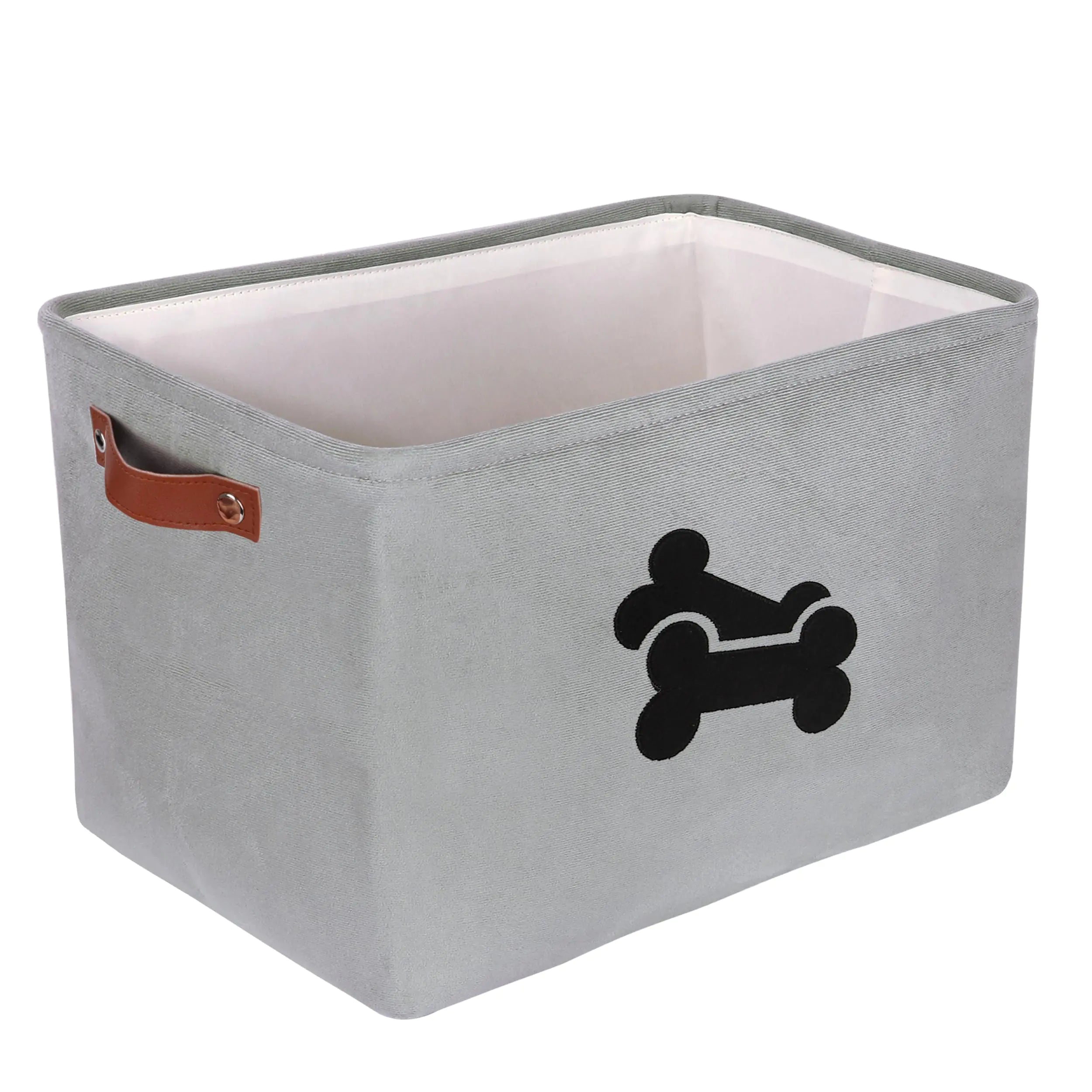 PET ARTIST Rectangle Dog Toy Basket Soft Velvet Dog Toy Bin with Comfortable Handles Collapsible Dog Toy Storage Box Chest Organizer for Pet Toys Leash Blanket Clothes Accessories Gray