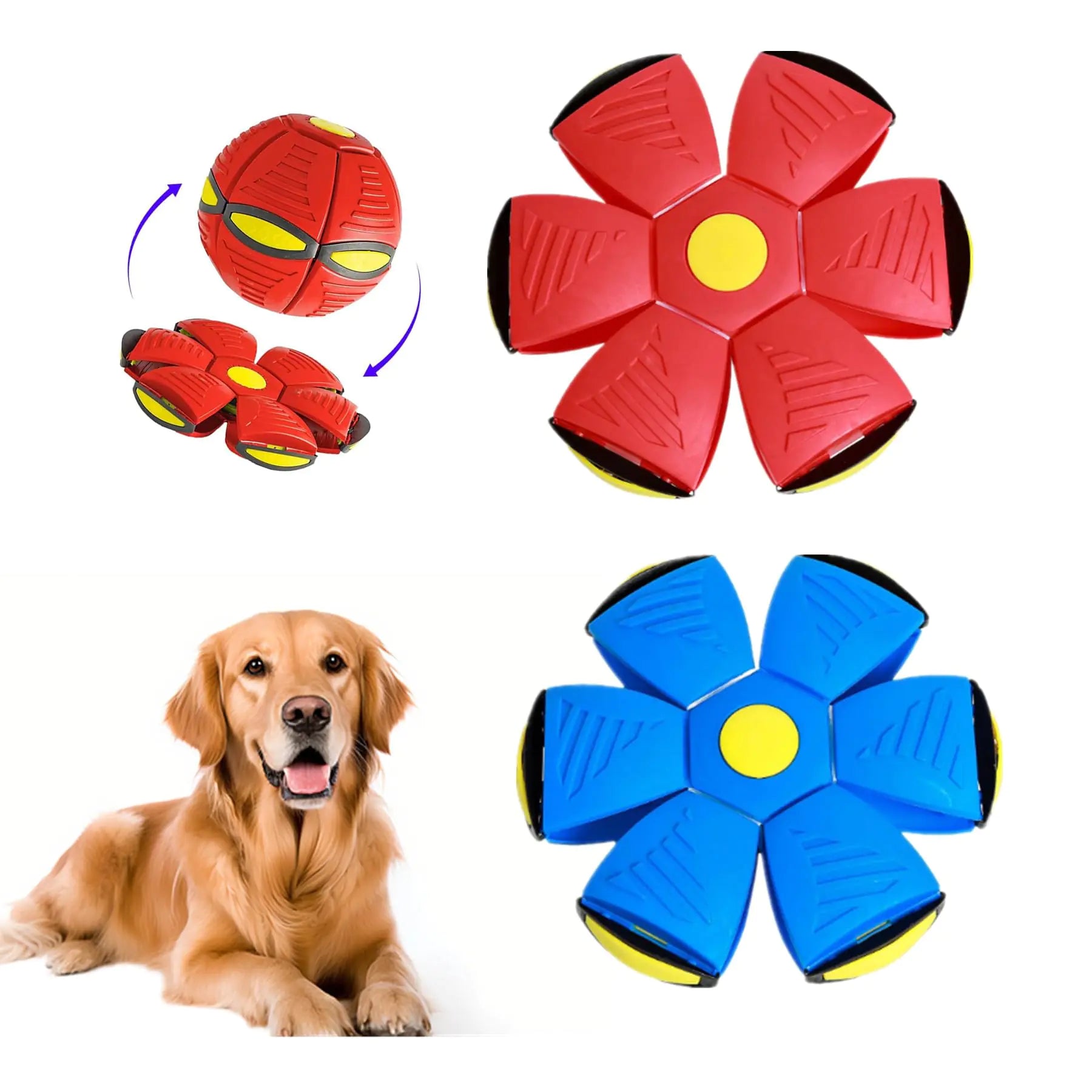 alfyng 2 Pack Pet Toys Flying Dog Saucer Ball Dog Interactive Saucer Ball for Dogs Games Toys Dog Disc Flying Saucer Ball for Pet and Kids Dog Outdoor Sports (Red + Blue)