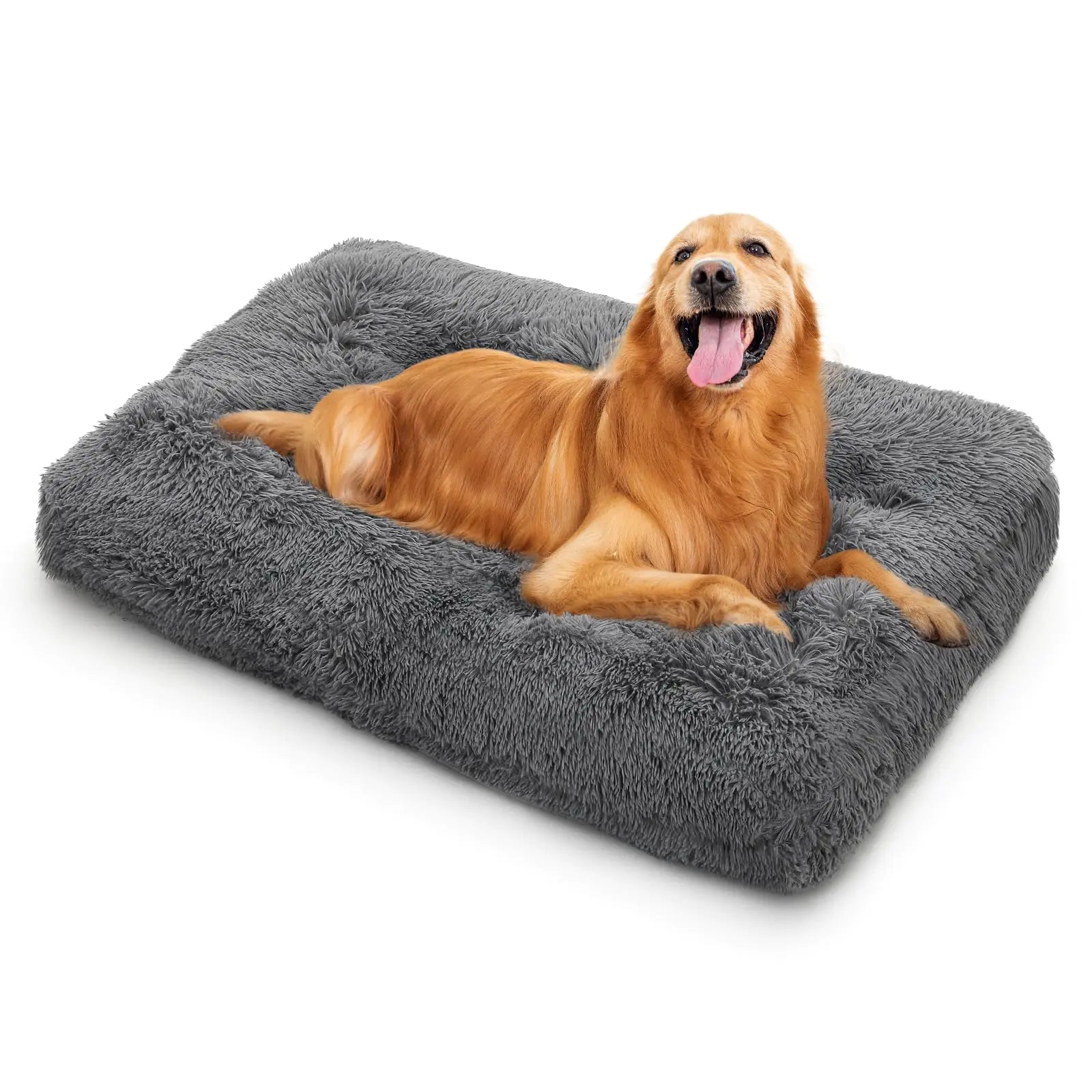 MoNiBloom 40.5"x32.5"x5.5" Dog Beds for Large Size Dogs Machine-Washable Long Plush Pet Beds Warming Cozy Soft Bed for Dogs and Cat Dark Grey