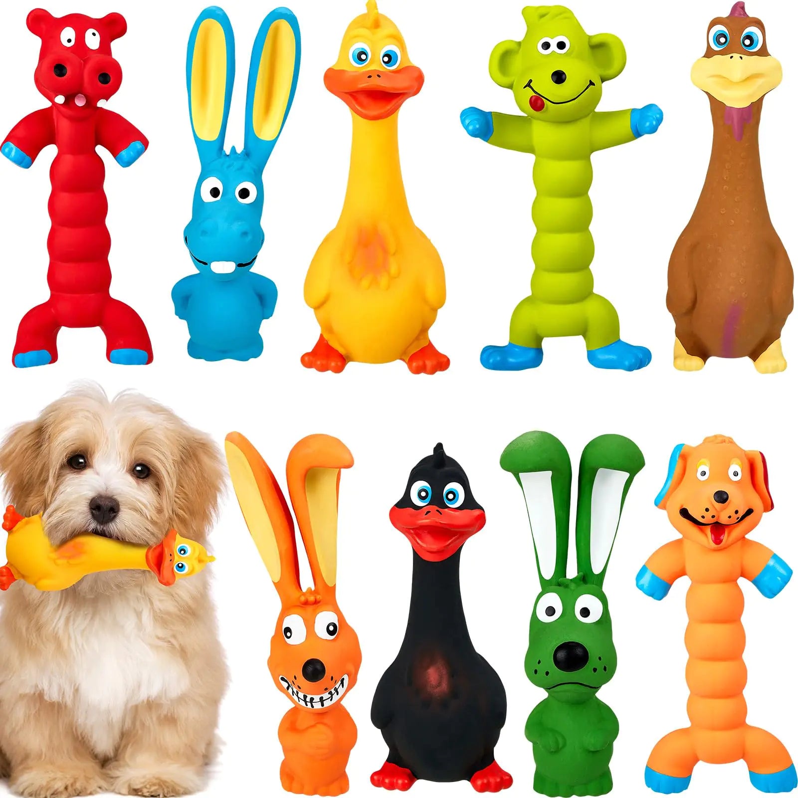 Wettarn 9 Pack Latex Squeaky Dog Toys 7 Inch Soft Rubber Dog Chew Toy Animal Standing Stick Puppy Fetch Interactive Play Toy Assorted Animal Pet Toys for Small Medium Large Dogs(Classic)