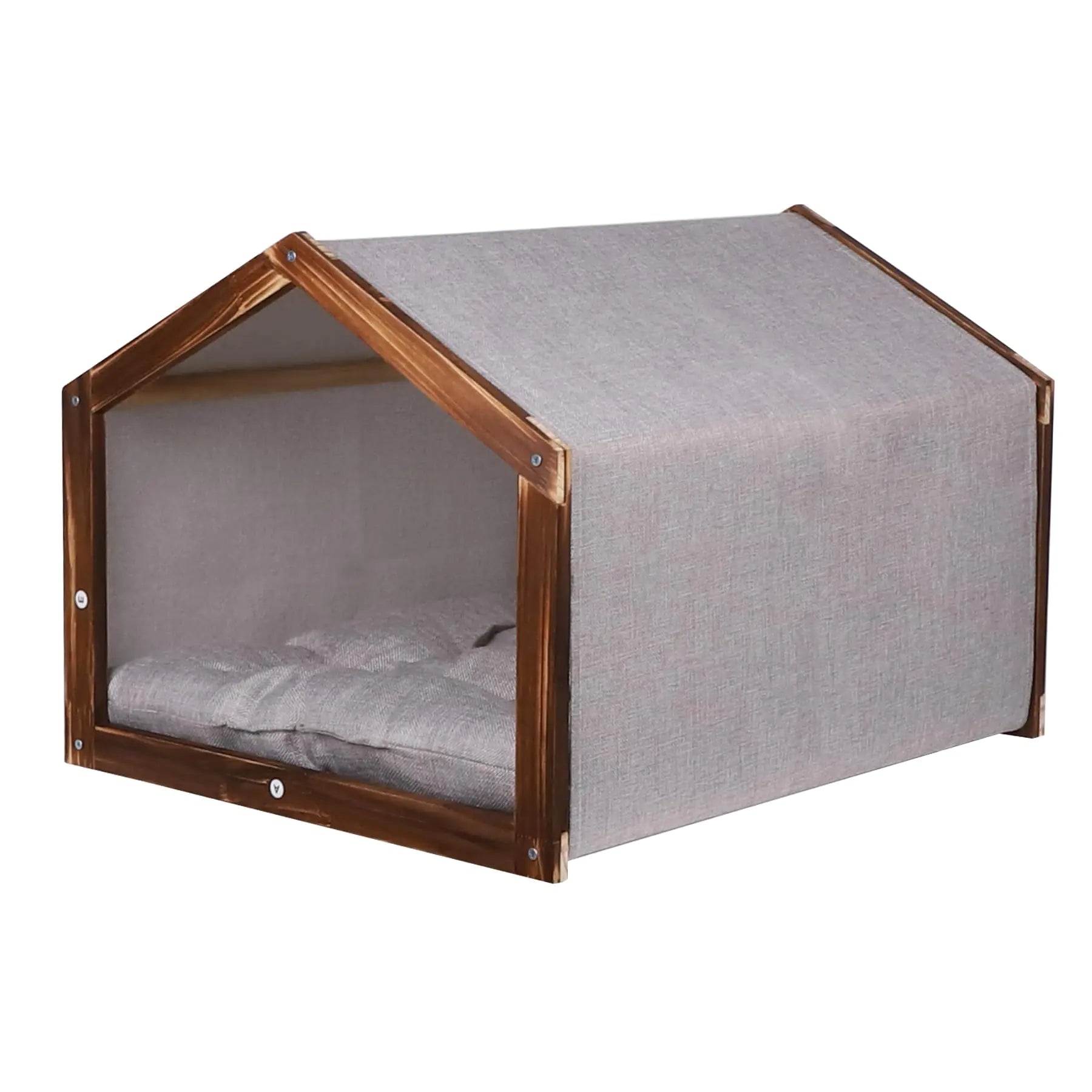 Dog House with Wooden Frame for Small Dogs or Cats Pet House with Fabric Cushion for Indoor (Grey)